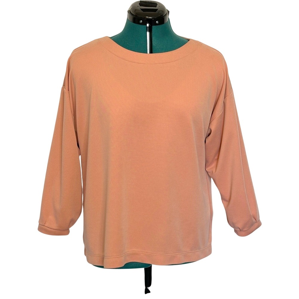 Pure Jill Sand Washed super Soft Crew‎ Neck Long Sleeve Pullover Top Peach